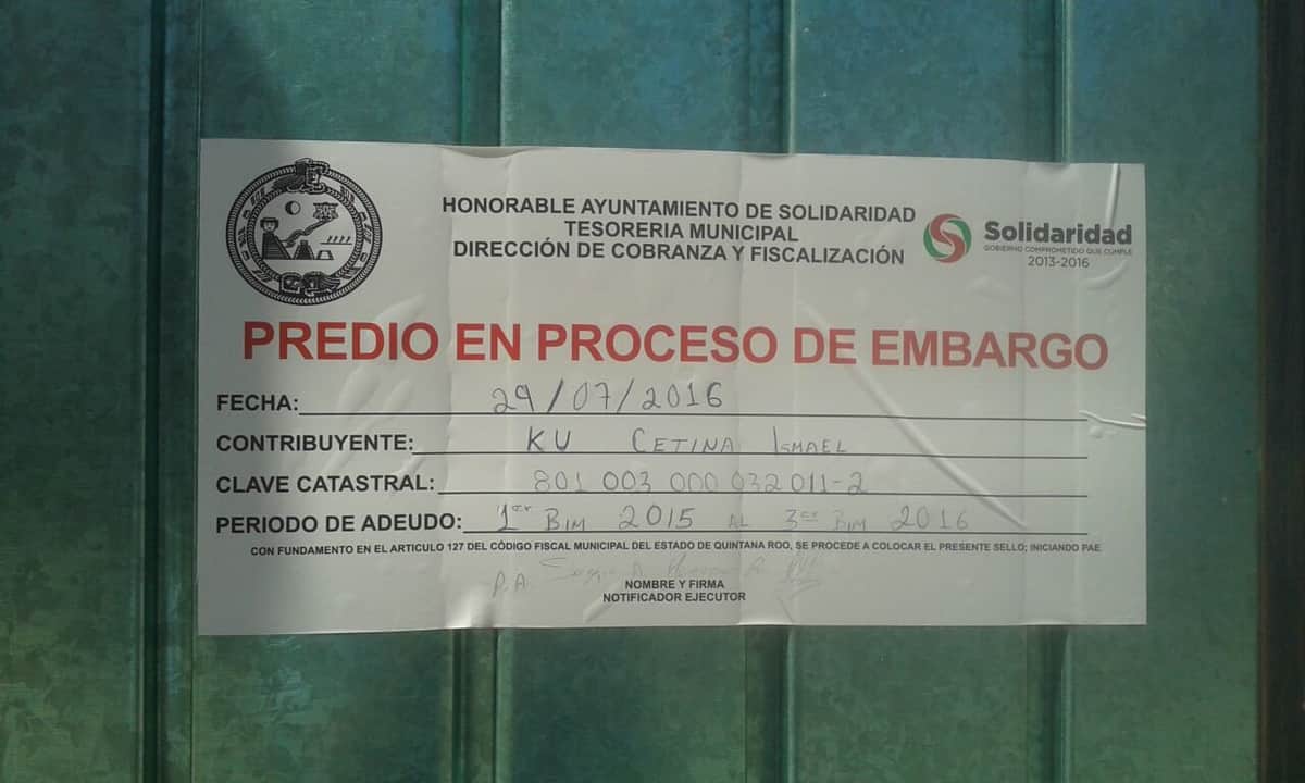 Embarga municipio a deudores de predial