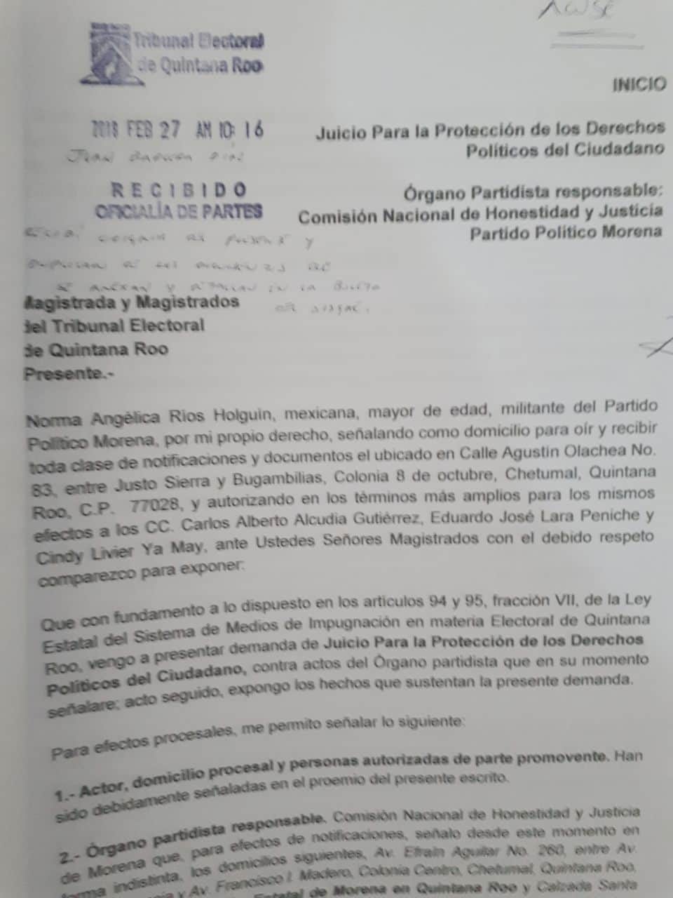 Impugna Norma Ríos candidatura de Beristain