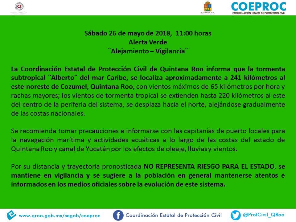 Alberto dejó de ser riesgo para Q. Roo