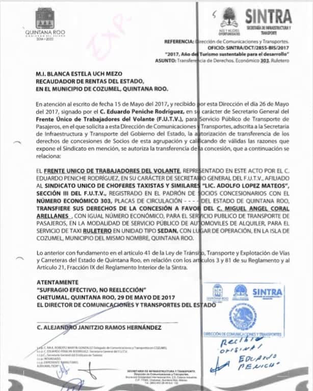 Surge la cloaca en el sindicato de taxistas de Cozumel, Eduardo “Wato” Peniche “cobró” favores a Alonso Marrufo