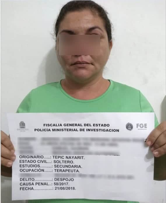 Nayarita acusada de despojo fue detenida en Cancún