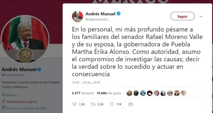 Funcionarios dan pésame tras el fallecimiento de Martha Erika Alonso y Moreno Valle