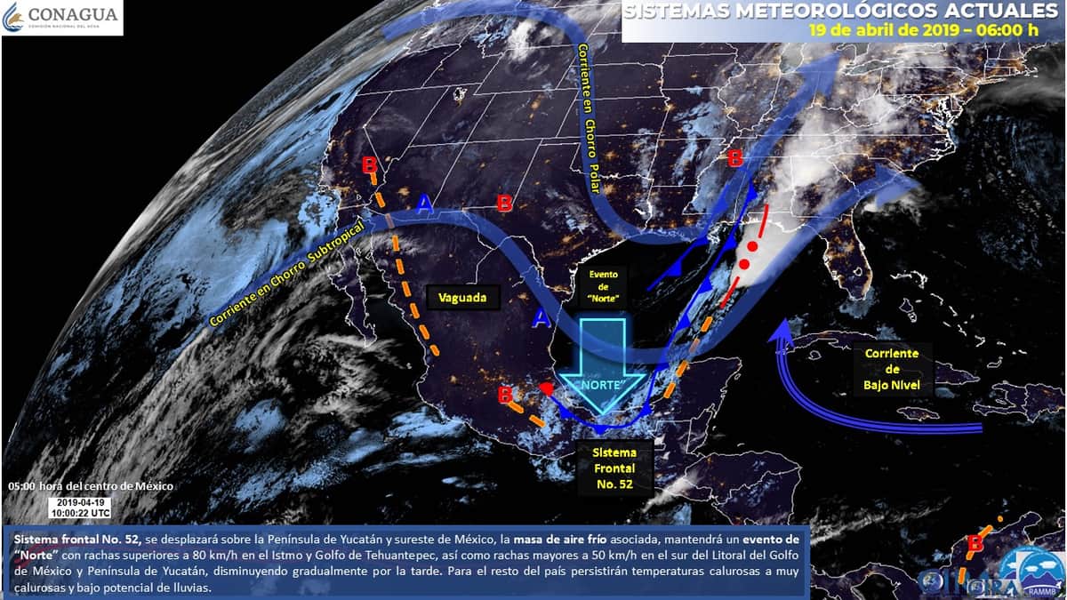 Esta tarde arriba el frente frío 52 a Q. Roo