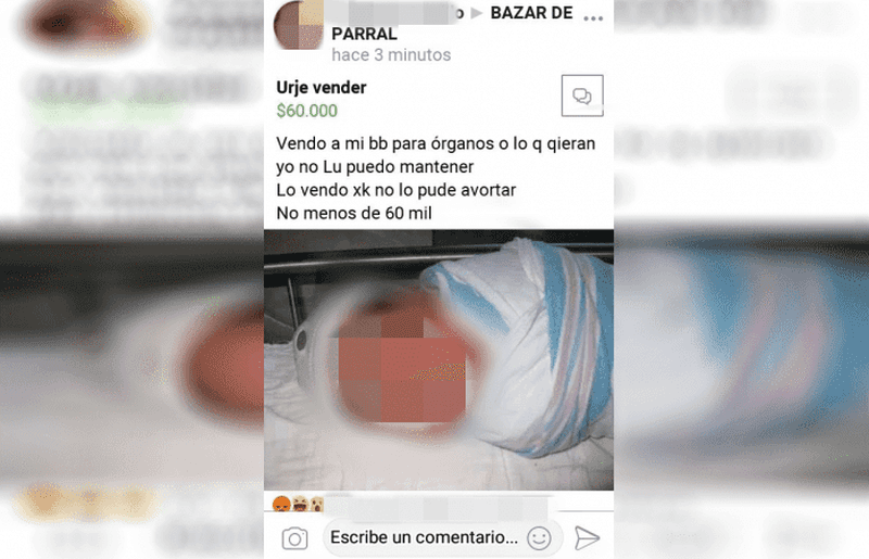Mujer vende a su bebé por Facebook, en 60 mil pesos