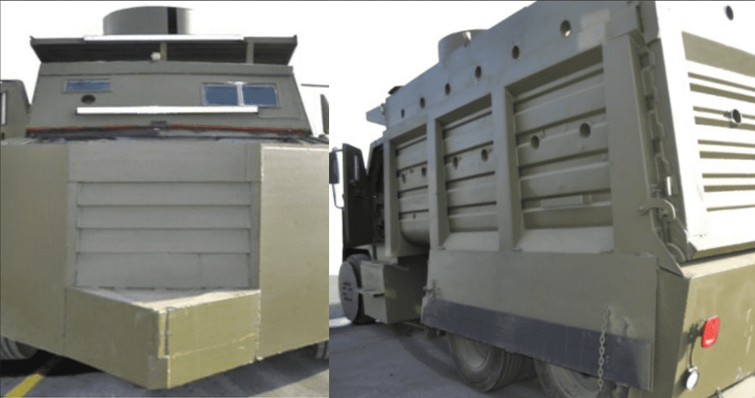 Decomisan dos enormes vehículos con "blindaje artesanal" del CJNG