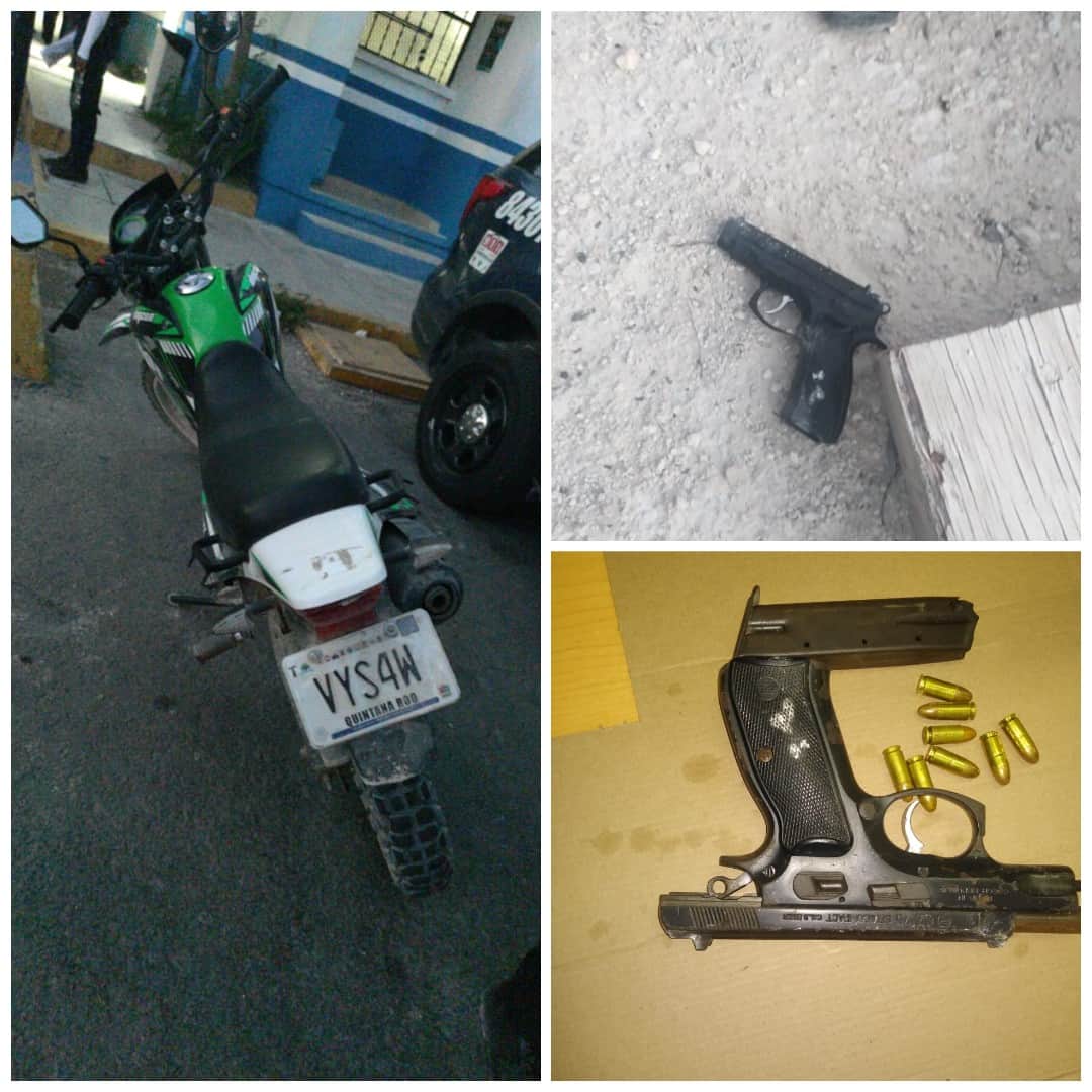 Poli espanta a sicario y abandona arma y motocicleta en Playa del Carmen