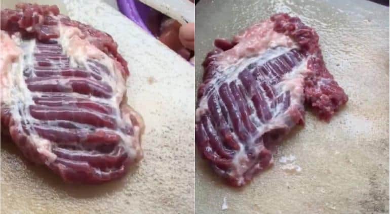Video: ¡'Cobra vida'! Filete de carne cruda empieza a moverse en una tabla de cortar