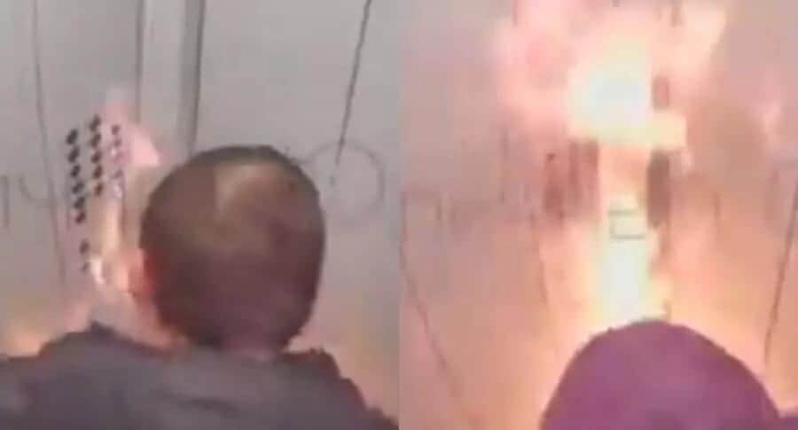 Video: Hombre incendia un elevador tras encender un cigarrillo y casi muere