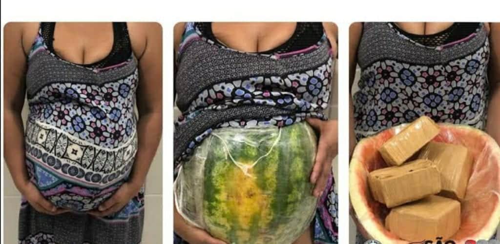 Finge embarazo para transportar drogas en su vientre hecho con una sandía