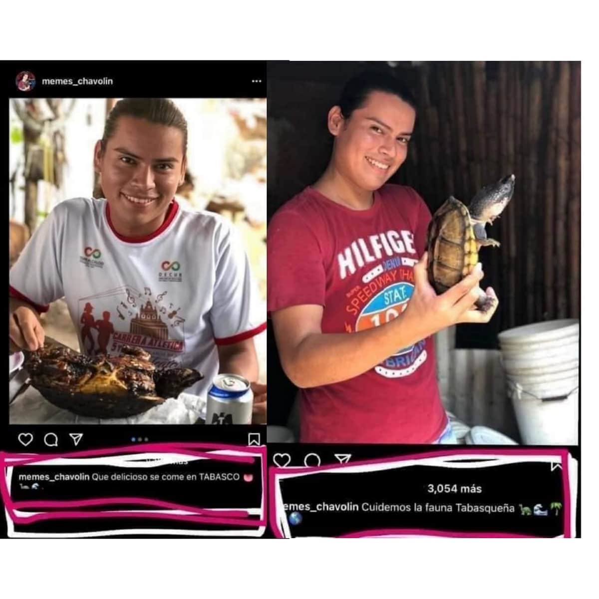 Tunden a "influencer" tabasqueño "Chavolín" por comer tortuga en extinción