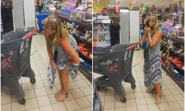 Mujer se viraliza por usar su ropa interior como tapabocas en un supermercado