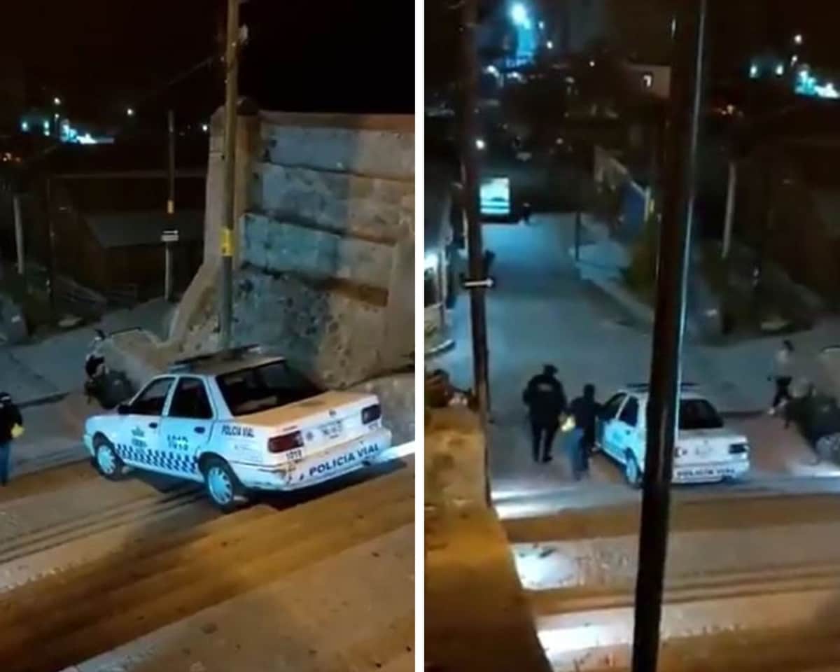 VIDEO: Captan a policía ebrio bajando la patrulla por unas escaleras en Oaxaca