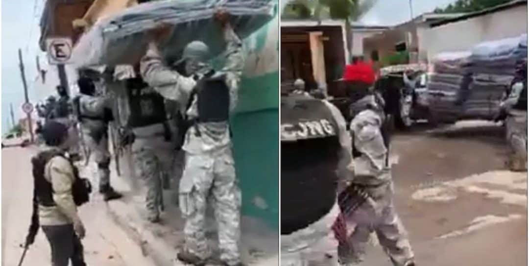 Videos: Sus uniformes dicen Cartel Jalisco; así reparten colchones, camas y cobijas