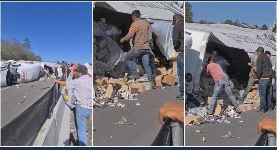 Video: Rapiña tras volcadura de tráiler; chofer muere, nadie lo ayudó