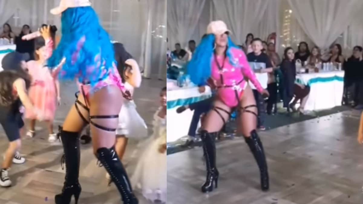 VIDEO: En tanga, imitadora de Karol G dio show en fiesta infantil