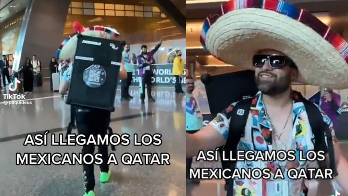 VIDEO: Mexicano llega a Qatar con enorme bocina para el Mundial
