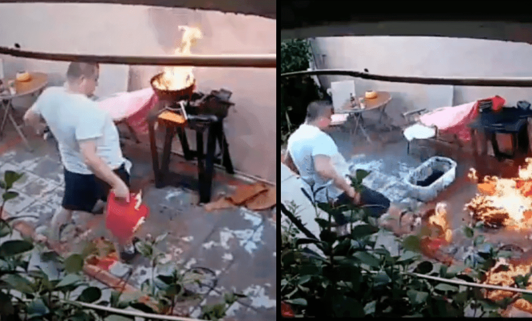 VIDEO: Hombre intenta hacer carnita asada y provoca fuerte incendio