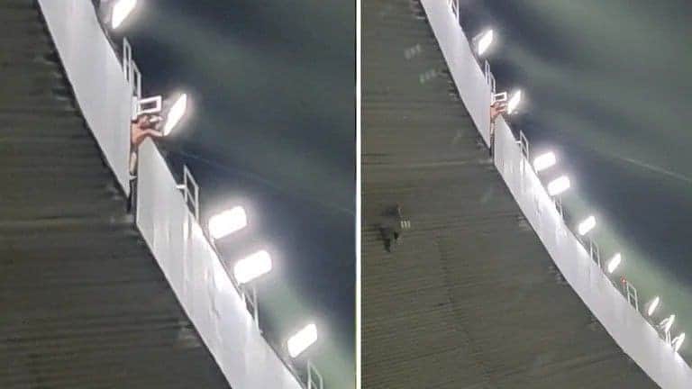 Video: Fanático del América pone su vida en riesgo festejando triunfo en el techo del estadio Azteca