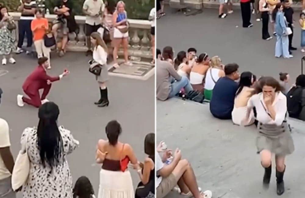 Video: Mujer escapó tras propuesta de matrimonio pública frente a la Torre Eiffel en Francia