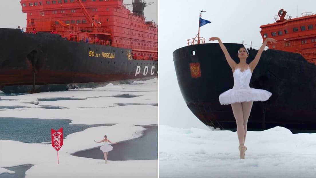 Video: Una pasajera de un crucero ruso interpreta 'El lago de los cisnes' sobre hielo en el Polo Norte
