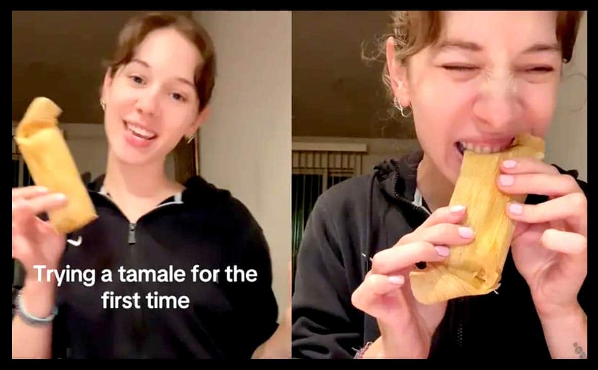 Video: Extranjera prueba tamales por primera vez; se los come con hoja de maíz