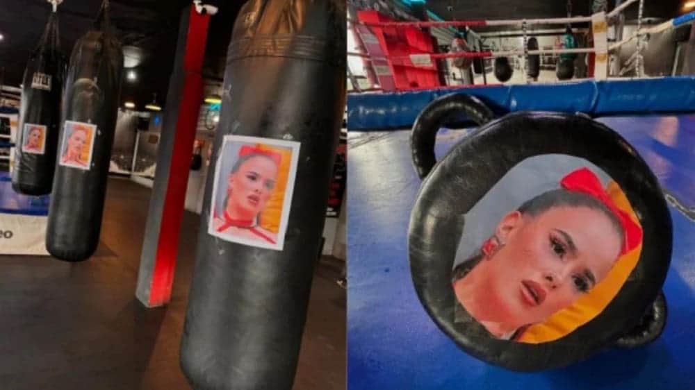 Tunden en redes a escuela de boxeo por poner la cara de Gala Montes en sus costales