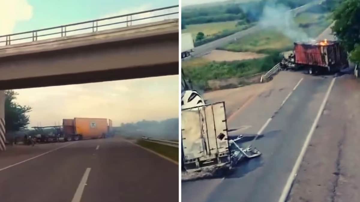 Con un tráiler incendiado, civiles armados bloquean la Maxipista Culiacán-Mazatlán