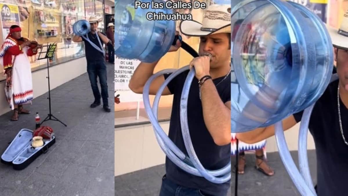Video: Joven utiliza materiales reciclados para crear una tuba; acompaña a músicos en calles de Chihuahua