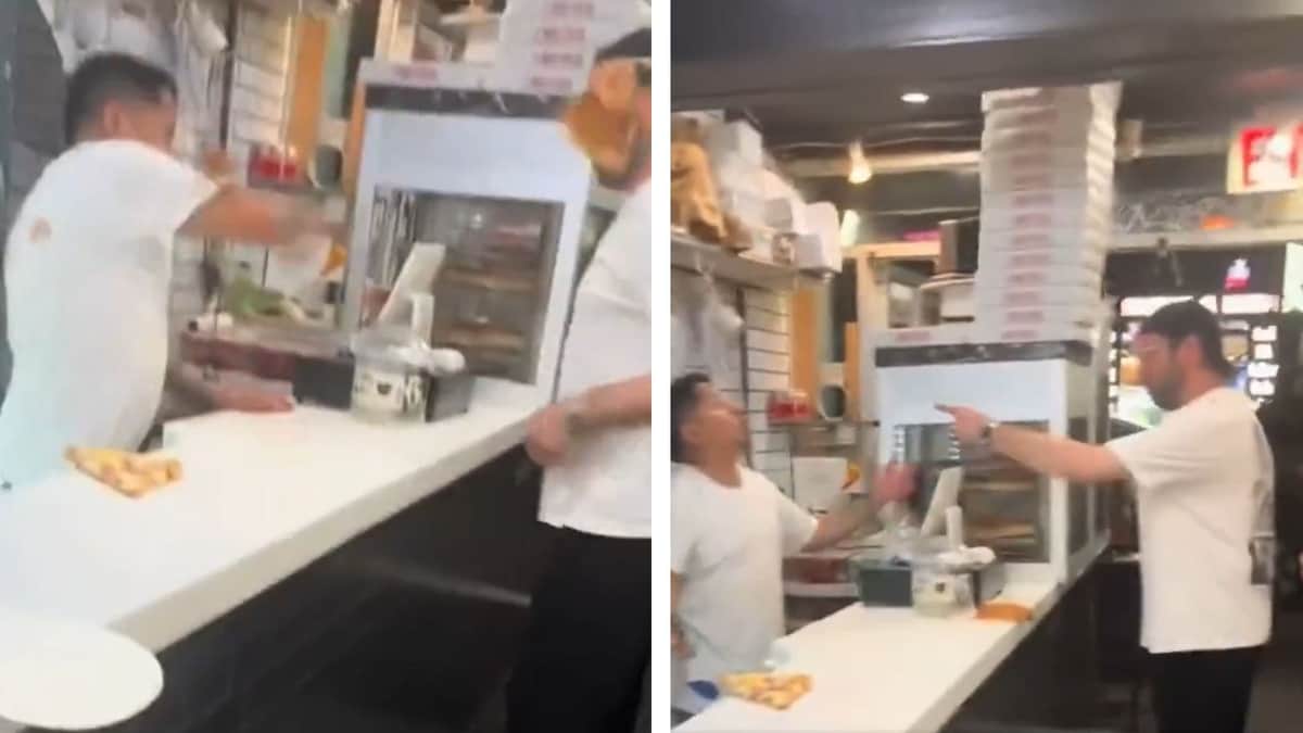 Video: Trabajador golpea en la cara a cliente con una rebanada de pizza por haberlo insultado en Estados Unidos