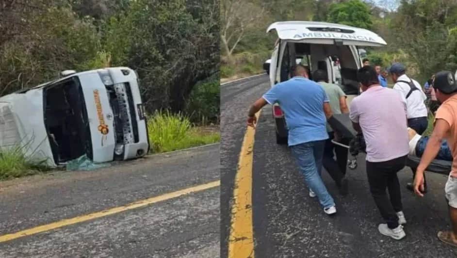 Deja ocho pasajeros heridos volcamiento de una camioneta en la carretera federal 200, en Oaxaca