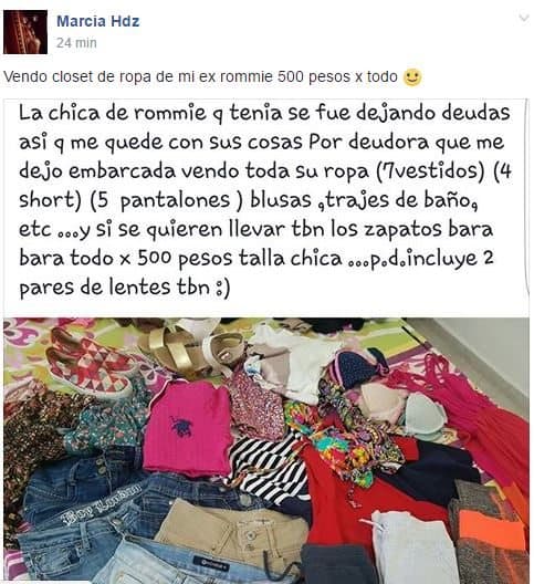 FACENOVELA: La deja endeudada su roomie y remata su ropa