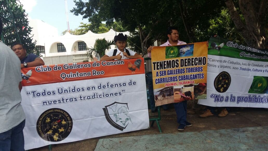 Con exhibición taurina, protestan frente al Ayuntamiento en Cancún