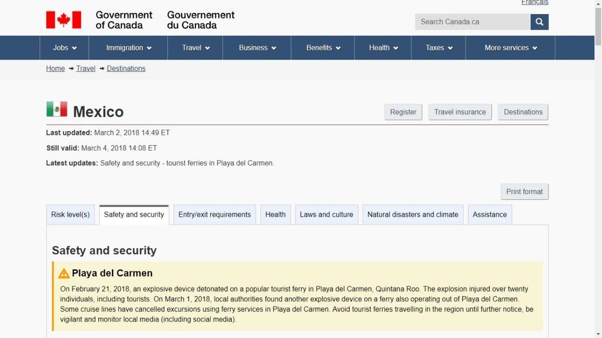 Emite Canadá alerta contra ferries en Playa del Carmen