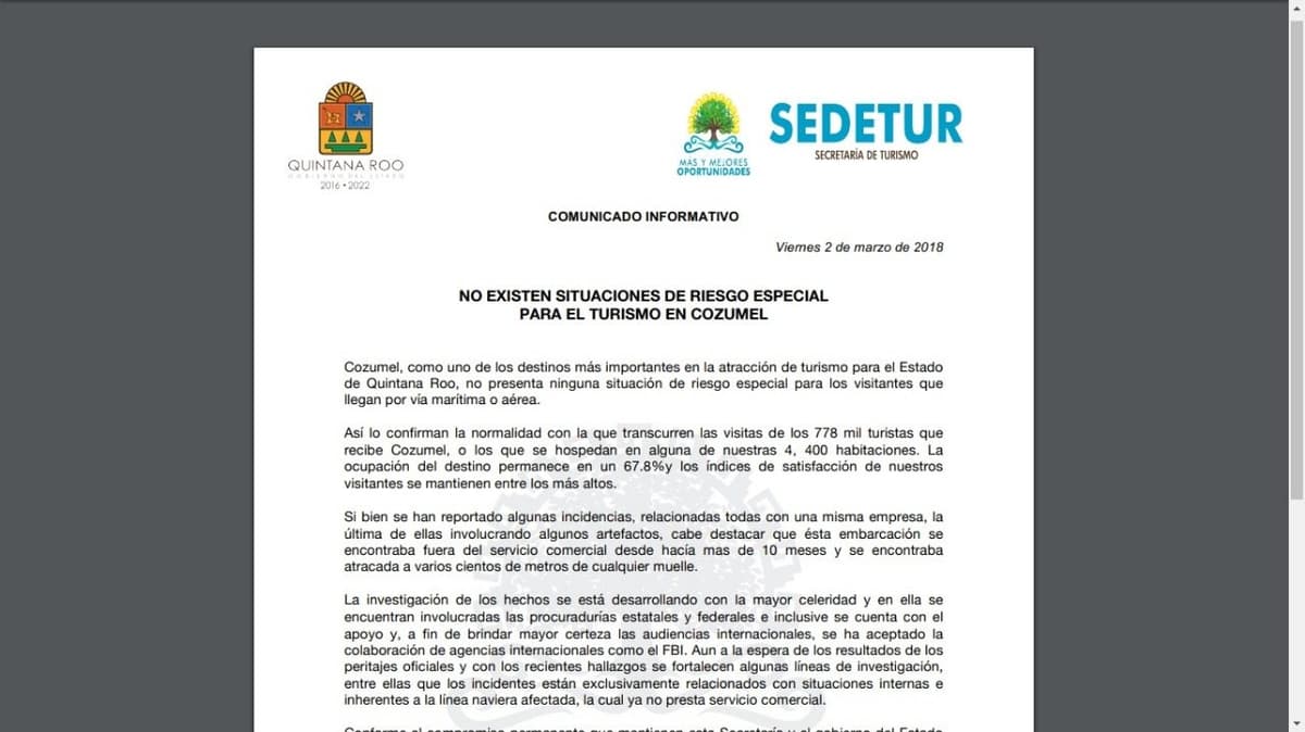 No existen riesgos para turistas en Q. Roo: Vanegas