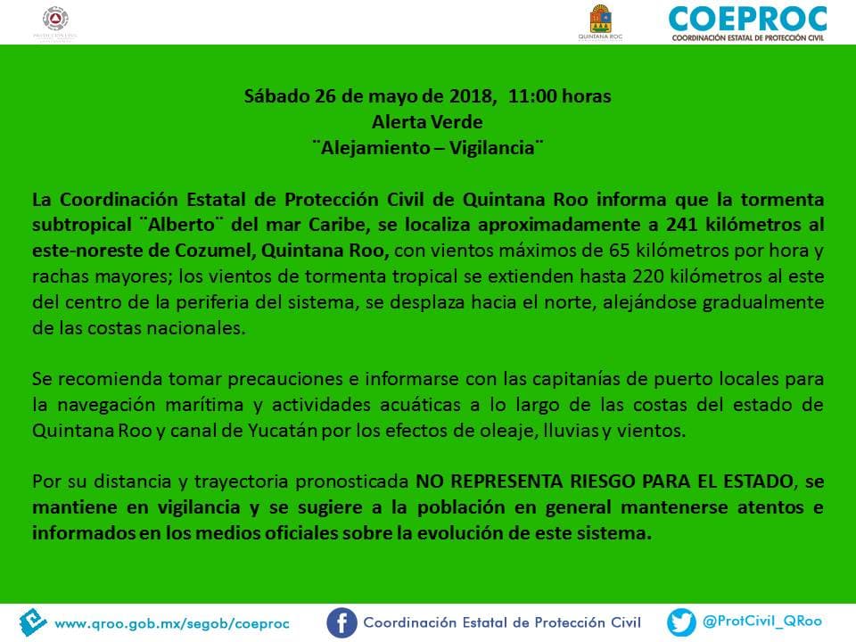 Alberto dejó de ser riesgo para Q. Roo