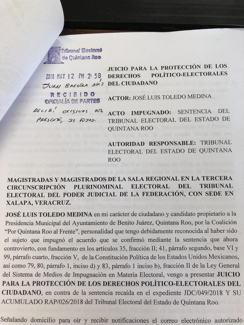 "Chanito" Toledo deja en manos de la Sala Regional su candidatura a la presidencia por Benito Juárez (vídeo)