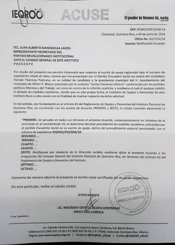 Candidatos de Morena-PT tampoco pueden usar imagen de AMLO: Ieqroo