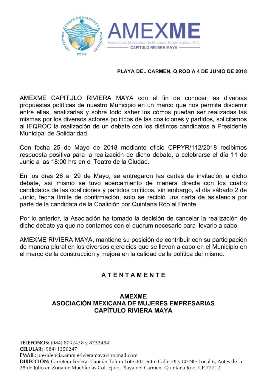 Cristina Torres la única en aceptar el debate de AMEXME