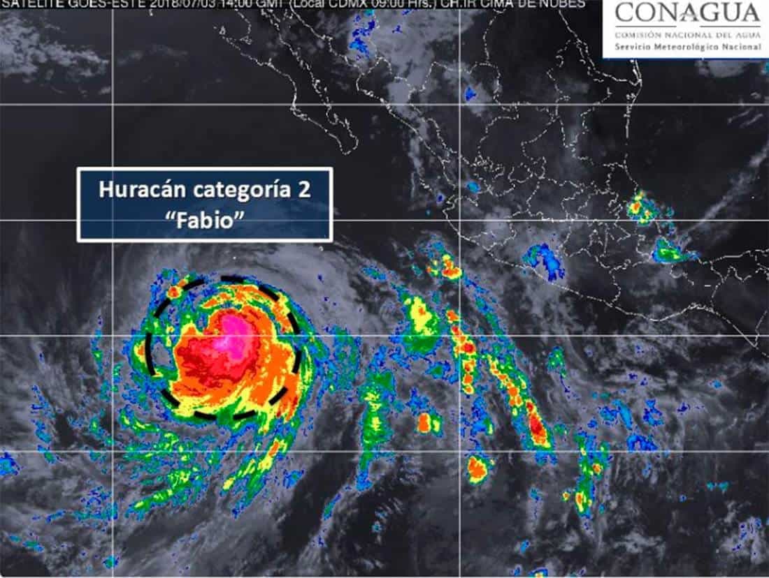 Huracán Fabio sube a categoría 2, ascendería a 3 esta tarde