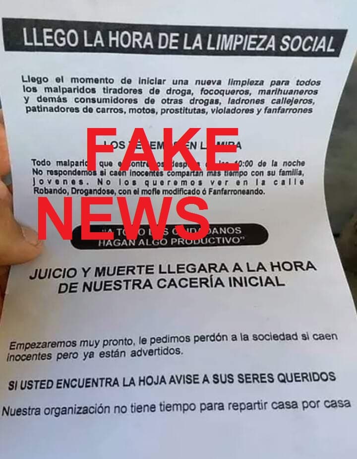 Aparece volante "fake" que anuncia "limpieza social" después de las 10