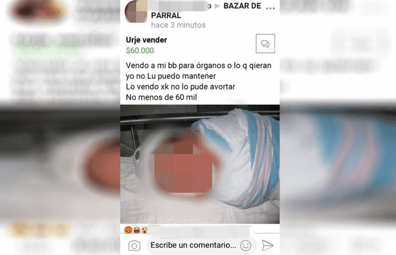 Mujer vende a su bebé por Facebook, en 60 mil pesos