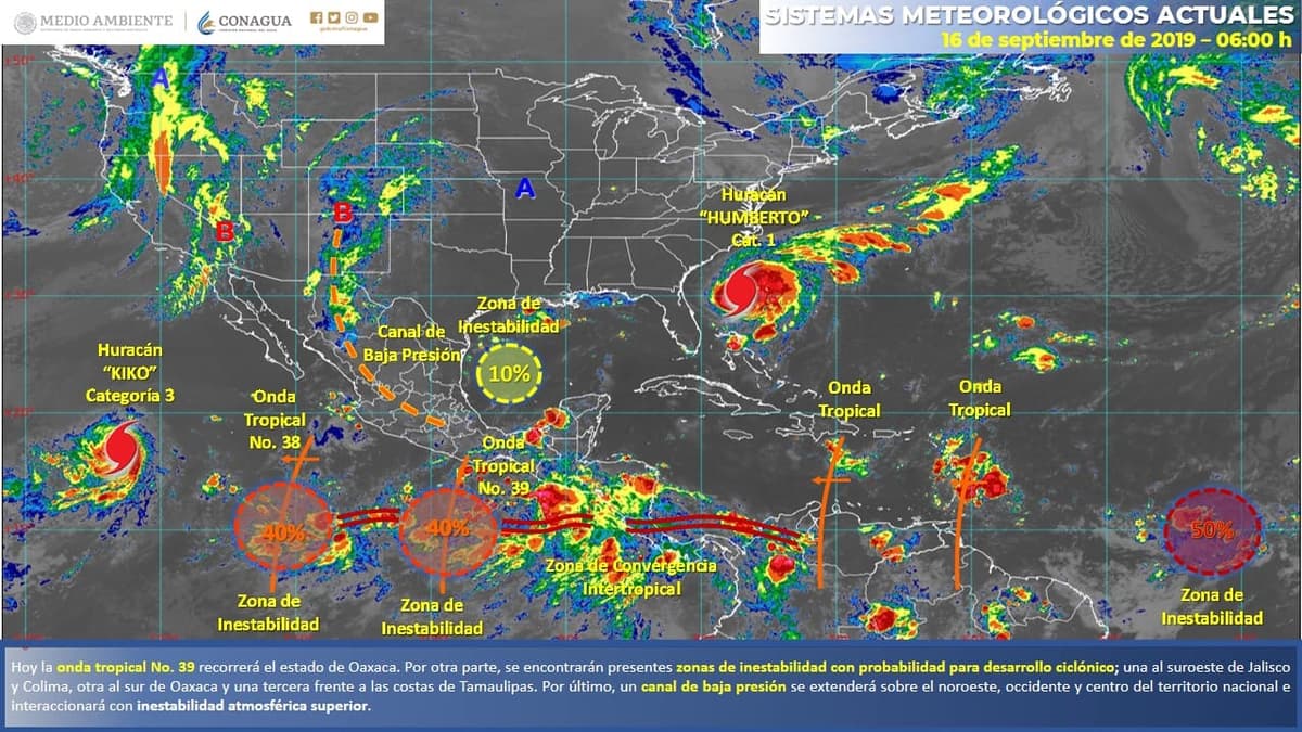 Clima: “Humberto" es huracán categoría 1; está a mil 330 km de Q. Roo
