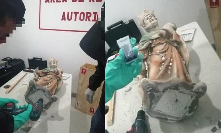 Decomisan figuras religiosas hechas de metanfetaminas en el AICM