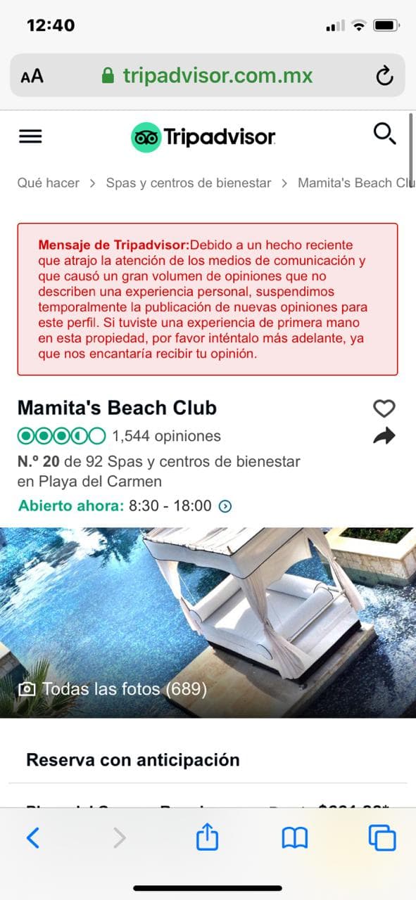 'Congelan' reseñas de Mamita's ante oleada de críticas por restringir acceso a playa