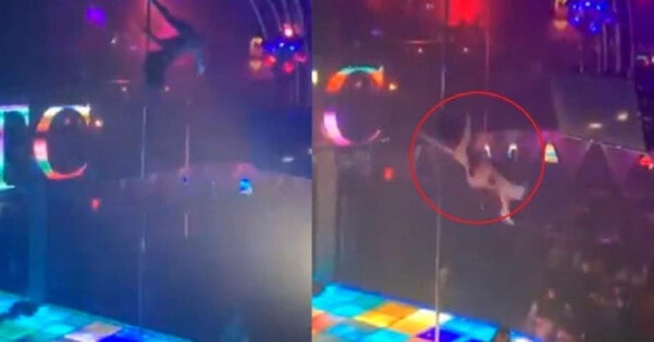 (Video) Bailarina de "pole dance" se queda sin dientes tras caer del tubo