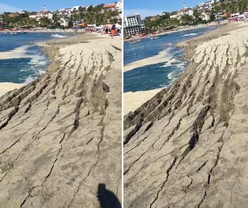 Videos: Momento exacto en el que se hunde una playa al sur de México