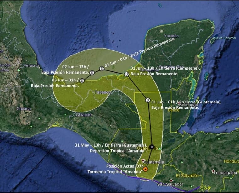 Surge tormenta tropical 'Amanda'; habrá intensas lluvias en Quintana Roo