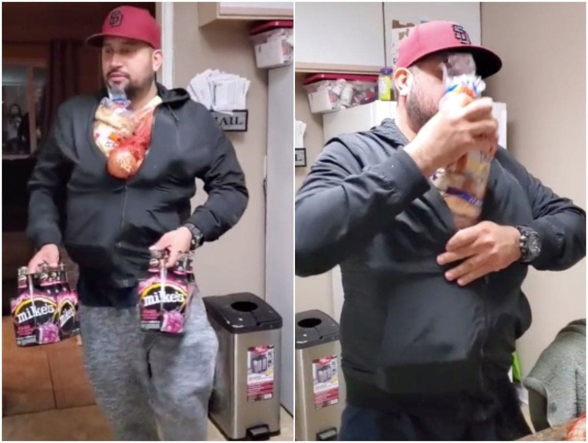 Video: Hombre olvida que ya no dan bolsas y se lleva las compras dentro de su ropa