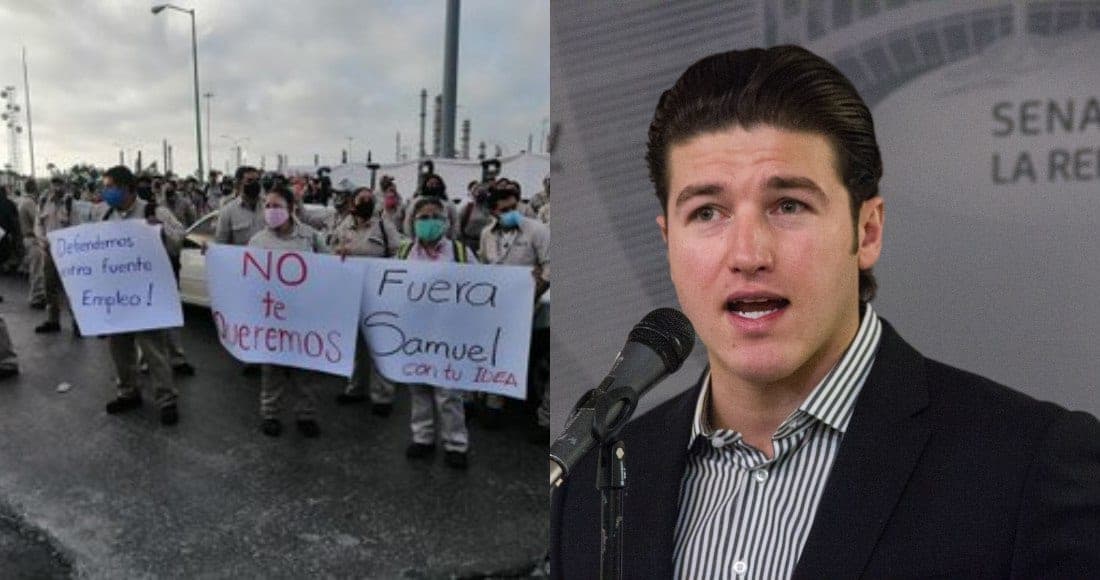 ¡Fuera Samuel García!: gritan trabajadores de Pemex al correrlo de refinería en NL
