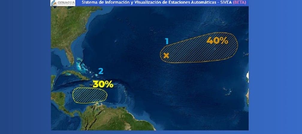 Avanzan dos zonas de baja presión formadas en el Atlántico y Caribe